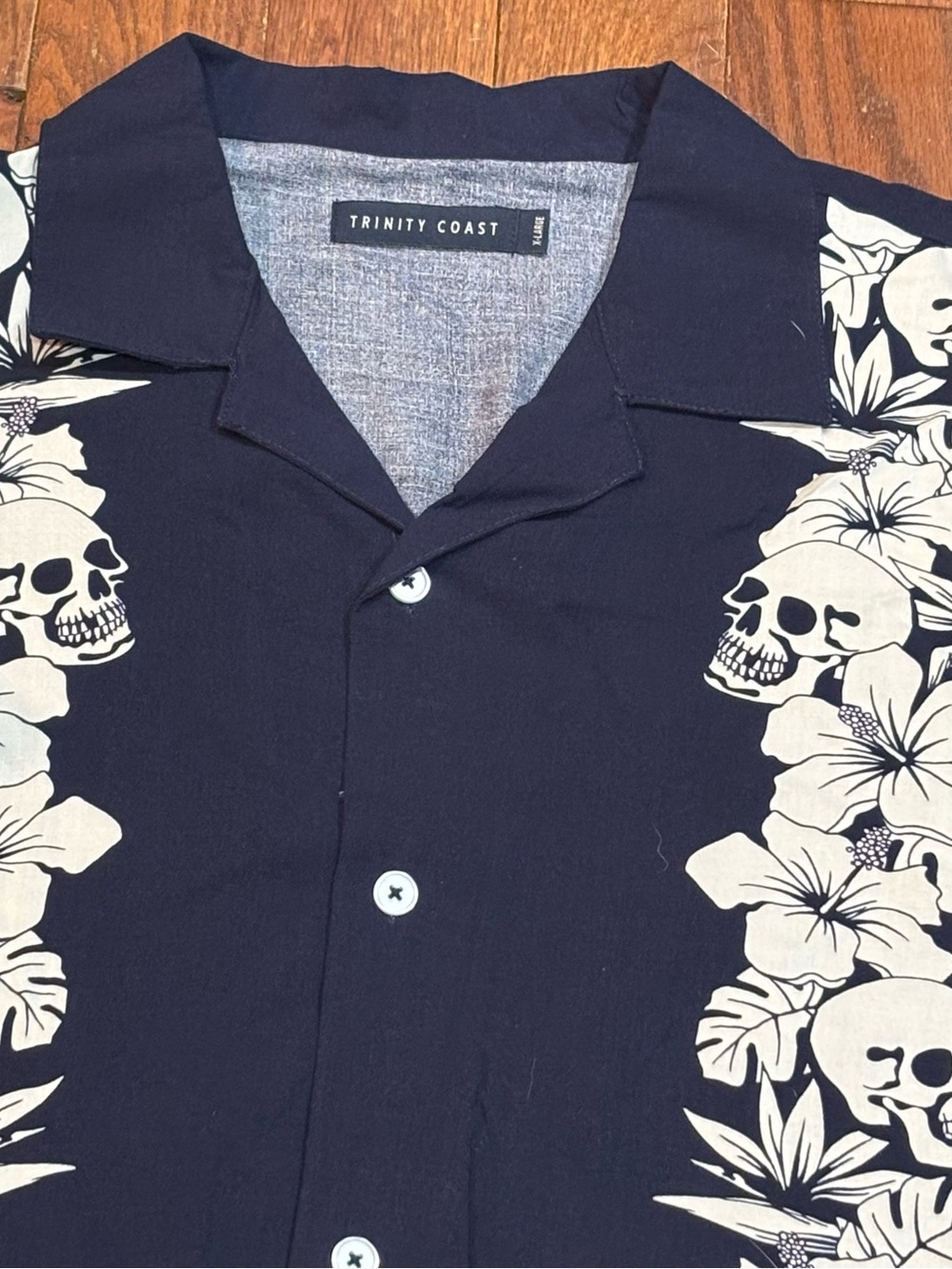 Trinity Coast Navy Skull & Hibiscus Button-Up, Men’s X-Large